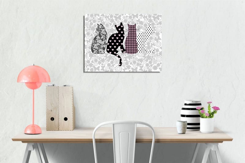 Lite lerretsbilde 40x30 cm - Katter i forskjellige mønstre og farger - Svart / Rosa / Grå - Interiør - Maleri & posters - Lerretsbilder