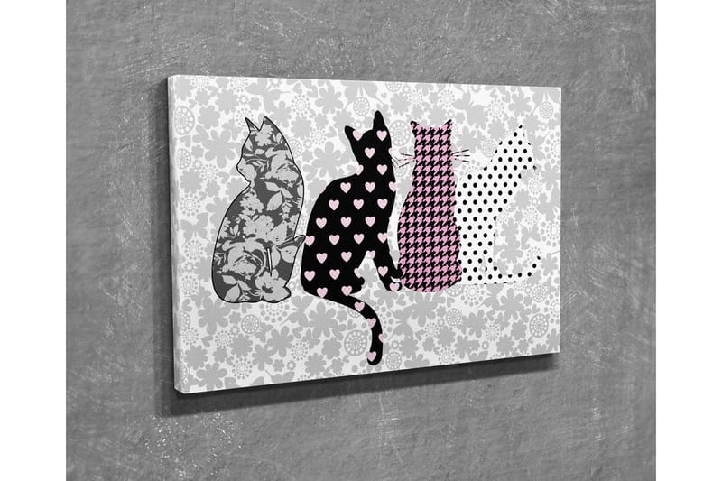 Lite lerretsbilde 40x30 cm - Katter i forskjellige mønstre og farger - Svart / Rosa / Grå - Interiør - Maleri & posters - Lerretsbilder