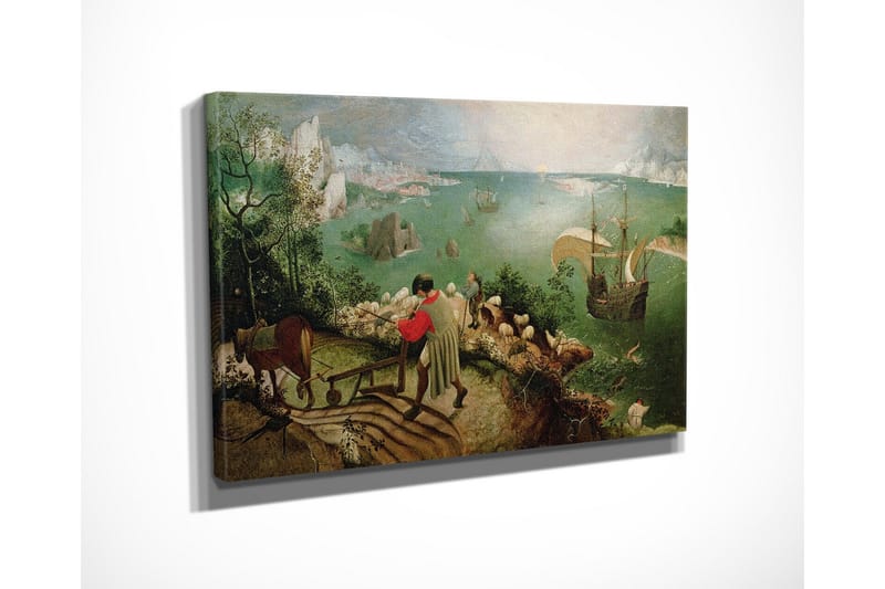 Lite lerretsbilde 40x30 cm - Landskap med bønder og seilskuter på kysten - Grønn / Blå / Brun - Interiør - Maleri & posters - Lerretsbilder