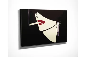 Lite lerretsbilde 40x30 cm - Stilisert kvinneansikt med sigarett og rød leppestift - Svart / Hvit / Rød - Interiør - Maleri & posters - Lerretsbilder