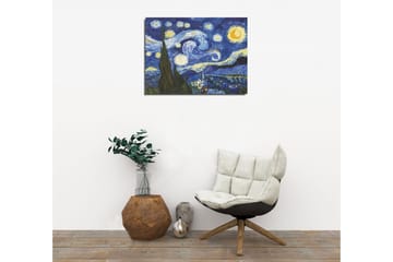 Lite lerretsbilde 40x30 cm - Stjerneklar natt med virvlende skyer og en landsby i forgrunnen - Mørk blå / Gul / Grønn - Interiør - Maleri & posters - Lerretsbilder