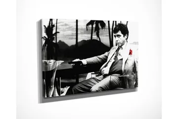 Lite lerretsbilde 40x30 cm - Svart-hvitt portrett av en mann med en rød rose i dressen sin - Svart / Hvit / Rød - Interiør - Maleri & posters - Lerretsbilder