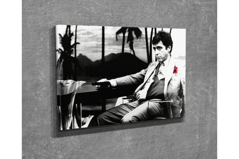 Lite lerretsbilde 40x30 cm - Svart-hvitt portrett av en mann med en rød rose i dressen sin, Svart / Hvit / Rød