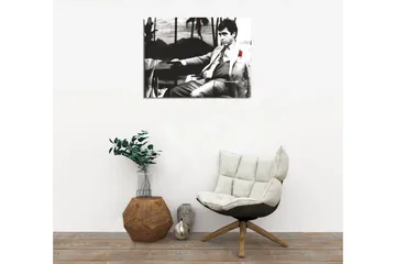 Lite lerretsbilde 40x30 cm - Svart-hvitt portrett av en mann med en rød rose i dressen sin - Svart / Hvit / Rød - Interiør - Maleri & posters - Lerretsbilder