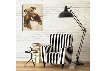 Liten lerretsbilde 30x40 cm - Boksehund med hansker - Brun / Beige / Hvit - Interiør - Maleri & posters - Lerretsbilder