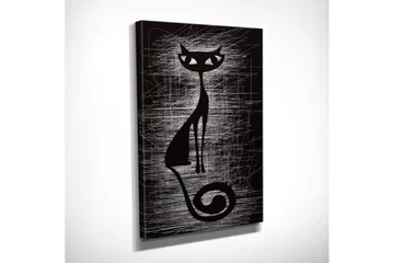 Liten lerretsbilde 30x40 cm - Silhuett av en katt med stiliserte linjer - Svart / Hvit - Interiør - Maleri & posters - Lerretsbilder