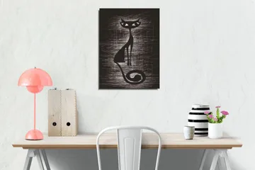 Liten lerretsbilde 30x40 cm - Silhuett av en katt med stiliserte linjer - Svart / Hvit - Interiør - Maleri & posters - Lerretsbilder