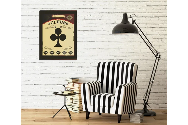 Liten lerretsbilde 30x40 cm - Spillkort med kløversymbolet - Svart / Gull / Rød - Interiør - Maleri & posters - Lerretsbilder