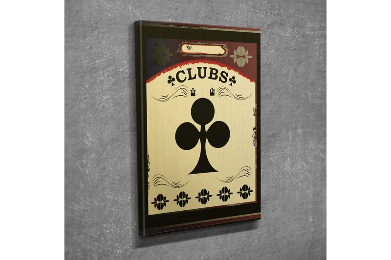 Liten lerretsbilde 30x40 cm - Spillkort med kløversymbolet - Svart / Gull / Rød - Interiør - Maleri & posters - Lerretsbilder