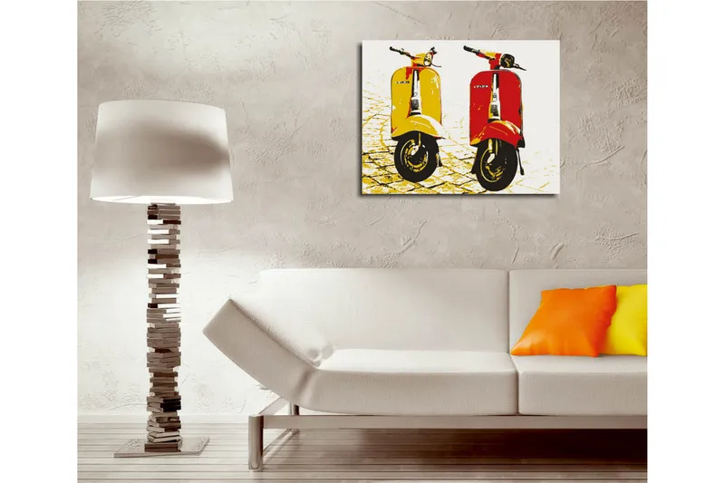 Liten lerretsbilde 40x30 cm - Fargerike Vespa-scootere i gult og rødt - Gul / Rød - Interiør - Maleri & posters - Lerretsbilder