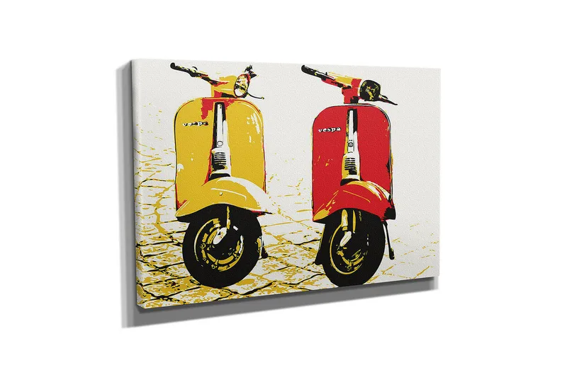 Liten lerretsbilde 40x30 cm - Fargerike Vespa-scootere i gult og rødt - Gul / Rød - Interiør - Maleri & posters - Lerretsbilder