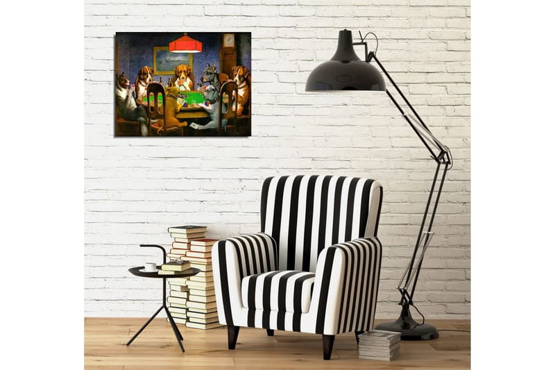Liten lerretsbilde 40x30 cm - Hunder som spiller ved et pokerbord - Grønn / Brun / Beige - Interiør - Maleri & posters - Lerretsbilder