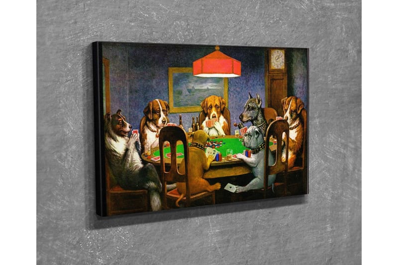Liten lerretsbilde 40x30 cm - Hunder som spiller ved et pokerbord - Grønn / Brun / Beige - Interiør - Maleri & posters - Lerretsbilder