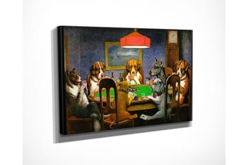 Liten lerretsbilde 40x30 cm - Hunder som spiller ved et pokerbord - Grønn / Brun / Beige - Interiør - Maleri & posters - Lerretsbilder