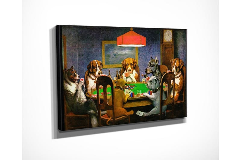 Liten lerretsbilde 40x30 cm - Hunder som spiller ved et pokerbord - Grønn / Brun / Beige - Interiør - Maleri & posters - Lerretsbilder