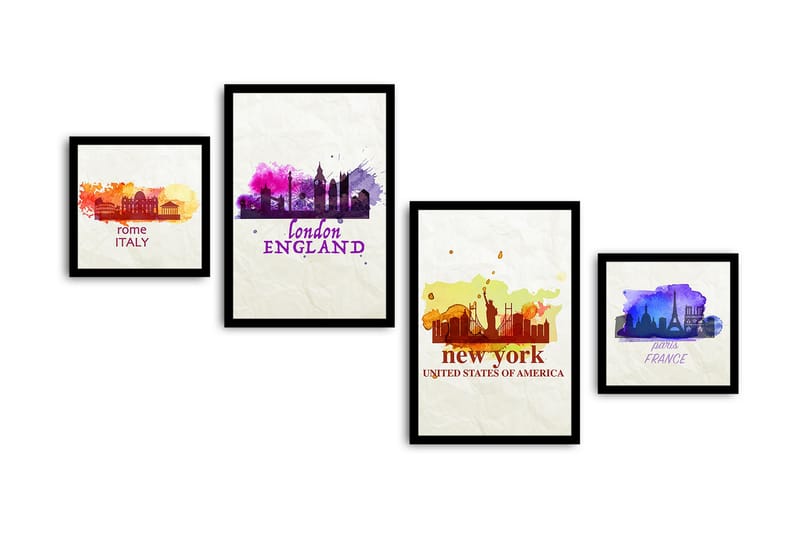 MDF-bilde Dekorativ 4 Deler - Flerfarget - Interiør - Maleri & posters - Lerretsbilder