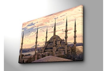 Stort lerretsbilde 100x70 cm - Storslått moské med flere minareter i solnedgangens lys - Grå / Beige / Blå - Interiør - Maleri & posters - Lerretsbilder