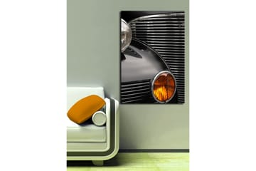 Stort lerretsbilde 70x100 cm - Detaljert nærbilde av fronten på en klassisk bil - Svart / Krom / Oransje - Interiør - Maleri & posters - Lerretsbilder