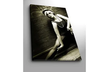 Stort lerretsbilde 70x100 cm - Stilig portrett av en kvinne i retro badetøy - Svart / Hvit / Grå - Interiør - Maleri & posters - Lerretsbilder