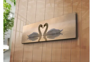 Stort lerretsbilde 90x30 cm - To svaner som danner et hjerte med halsen - Hvit / Beige - Interiør - Maleri & posters - Lerretsbilder