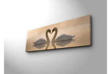 Stort lerretsbilde 90x30 cm - To svaner som danner et hjerte med halsen - Hvit / Beige - Interiør - Maleri & posters - Lerretsbilder