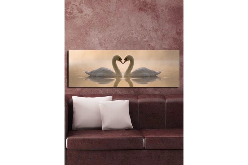 Stort lerretsbilde 90x30 cm - To svaner som danner et hjerte med halsen - Hvit / Beige - Interiør - Maleri & posters - Lerretsbilder