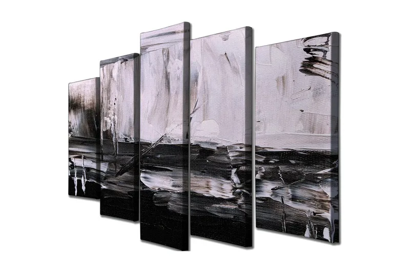 Stort lerretsbilde i 5 deler 105x70 cm - Abstrakt komposisjon i svart-hvitt - Svart / Hvit / Grå - Interiør - Maleri & posters - Lerretsbilder