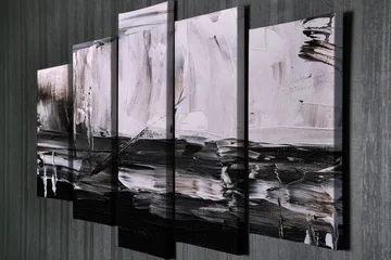 Stort lerretsbilde i 5 deler 105x70 cm - Abstrakt komposisjon i svart-hvitt - Svart / Hvit / Grå - Interiør - Maleri & posters - Lerretsbilder