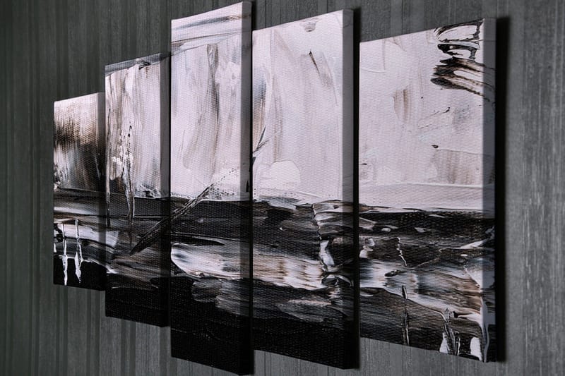 Stort lerretsbilde i 5 deler 105x70 cm - Abstrakt komposisjon i svart-hvitt - Svart / Hvit / Grå - Interiør - Maleri & posters - Lerretsbilder