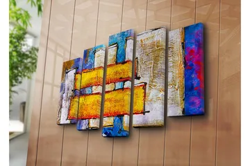 Stort lerretsbilde i 5 deler 105x70 cm - Abstrakt komposisjon med fargerike rektangler - Gul / Blå / Rød - Interiør - Maleri & posters - Lerretsbilder