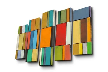 Stort lerretsbilde i 5 deler 105x70 cm - Abstrakt komposisjon med fargerike rektangler - Oransje / Grønn / Blå - Interiør - Maleri & posters - Lerretsbilder