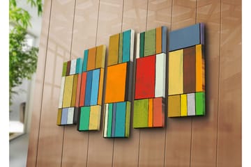 Stort lerretsbilde i 5 deler 105x70 cm - Abstrakt komposisjon med fargerike rektangler - Oransje / Grønn / Blå - Interiør - Maleri & posters - Lerretsbilder