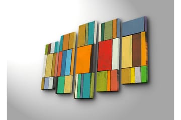 Stort lerretsbilde i 5 deler 105x70 cm - Abstrakt komposisjon med fargerike rektangler - Oransje / Grønn / Blå - Interiør - Maleri & posters - Lerretsbilder