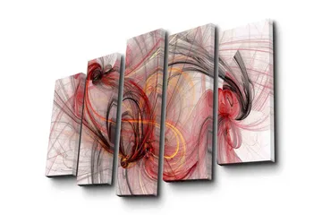 Stort lerretsbilde i 5 deler 105x70 cm - Abstrakt komposisjon med flytende linjer i rødt og svart - Rød / Svart / Gull - Interiør - Maleri & posters - Lerretsbilder