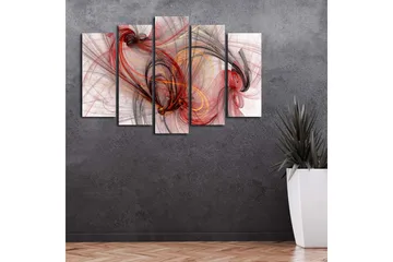 Stort lerretsbilde i 5 deler 105x70 cm - Abstrakt komposisjon med flytende linjer i rødt og svart - Rød / Svart / Gull - Interiør - Maleri & posters - Lerretsbilder