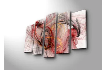 Stort lerretsbilde i 5 deler 105x70 cm - Abstrakt komposisjon med flytende linjer i rødt og svart - Rød / Svart / Gull - Interiør - Maleri & posters - Lerretsbilder