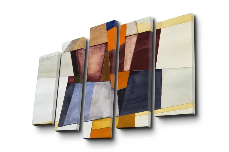 Stort lerretsbilde i 5 deler 105x70 cm - Abstrakt komposisjon med geometriske former i forskjellige nyanser - Mørk rød / Oransje / Beige - Interiør - Maleri & posters - Lerretsbilder