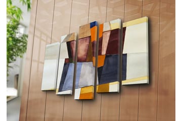 Stort lerretsbilde i 5 deler 105x70 cm - Abstrakt komposisjon med geometriske former i forskjellige nyanser - Mørk rød / Oransje / Beige - Interiør - Maleri & posters - Lerretsbilder