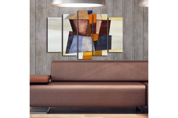Stort lerretsbilde i 5 deler 105x70 cm - Abstrakt komposisjon med geometriske former i forskjellige nyanser - Mørk rød / Oransje / Beige - Interiør - Maleri & posters - Lerretsbilder