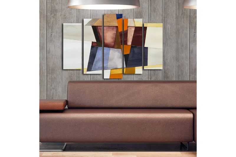 Stort lerretsbilde i 5 deler 105x70 cm - Abstrakt komposisjon med geometriske former i forskjellige nyanser - Mørk rød / Oransje / Beige - Interiør - Maleri & posters - Lerretsbilder