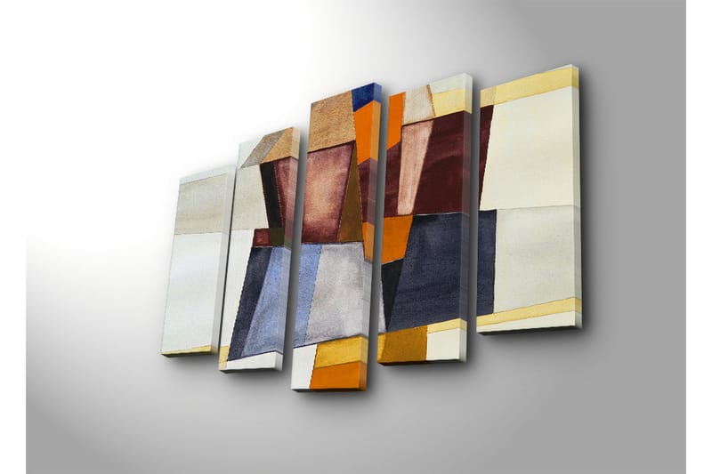 Stort lerretsbilde i 5 deler 105x70 cm - Abstrakt komposisjon med geometriske former i forskjellige nyanser - Mørk rød / Oransje / Beige - Interiør - Maleri & posters - Lerretsbilder