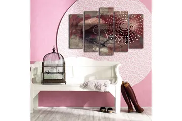 Stort lerretsbilde i 5 deler 105x70 cm - Abstrakt komposisjon med geometriske former og mønstre - Mørk rød / Beige / Grå - Interiør - Maleri & posters - Lerretsbilder