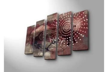 Stort lerretsbilde i 5 deler 105x70 cm - Abstrakt komposisjon med geometriske former og mønstre - Mørk rød / Beige / Grå - Interiør - Maleri & posters - Lerretsbilder