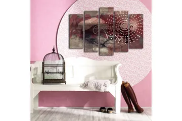 Stort lerretsbilde i 5 deler 105x70 cm - Abstrakt komposisjon med geometriske former og mønstre - Mørk rød / Beige / Grå - Interiør - Maleri & posters - Lerretsbilder