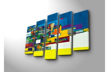 Stort lerretsbilde i 5 deler 105x70 cm - Abstrakt komposisjon med geometriske former og sterke farger - Blå / Gul / Grønn - Interiør - Maleri & posters - Lerretsbilder