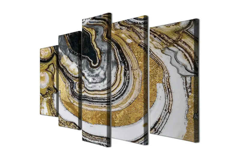 Stort lerretsbilde i 5 deler 105x70 cm - Abstrakt komposisjon med gull- og svartmarmormønstre - Gull / Svart / Hvit - Interiør - Maleri & posters - Lerretsbilder