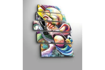 Stort lerretsbilde i 5 deler 105x70 cm - Abstrakt komposisjon med musikalske elementer - Gul / Svart / Rød - Interiør - Maleri & posters - Lerretsbilder