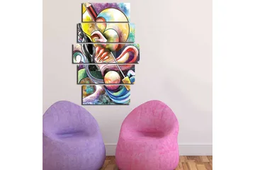 Stort lerretsbilde i 5 deler 105x70 cm - Abstrakt komposisjon med musikalske elementer - Gul / Svart / Rød - Interiør - Maleri & posters - Lerretsbilder