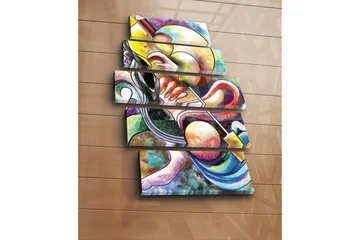 Stort lerretsbilde i 5 deler 105x70 cm - Abstrakt komposisjon med musikalske elementer - Gul / Svart / Rød - Interiør - Maleri & posters - Lerretsbilder