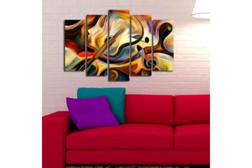 Stort lerretsbilde i 5 deler 105x70 cm - Abstrakt komposisjon med musikkinstrumenter og ansiktsprofil - Gull / Rød / Svart - Interiør - Maleri & posters - Lerretsbilder